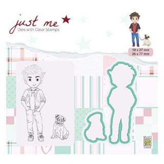 (JMSD003)Nellie's Shape Dies with clear stamp Boy with dog