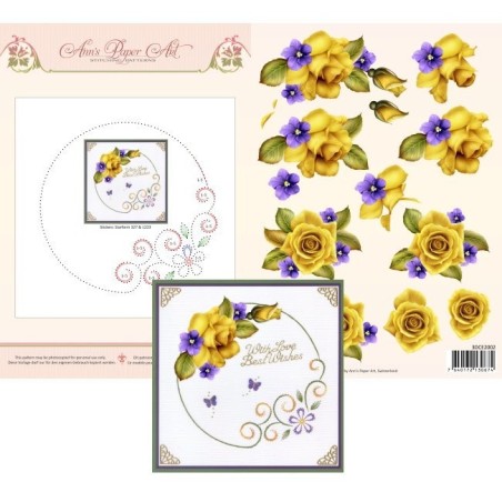 (3DCE2002)3D Card Embroidery Sheet 2 Yellow Roses