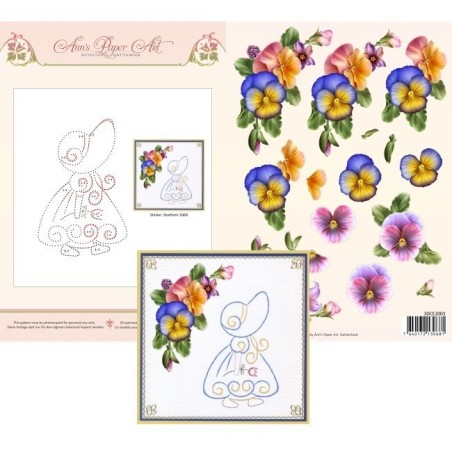 (3DCE2003)3D Card Embroidery Sheet 3 Summer Pansies