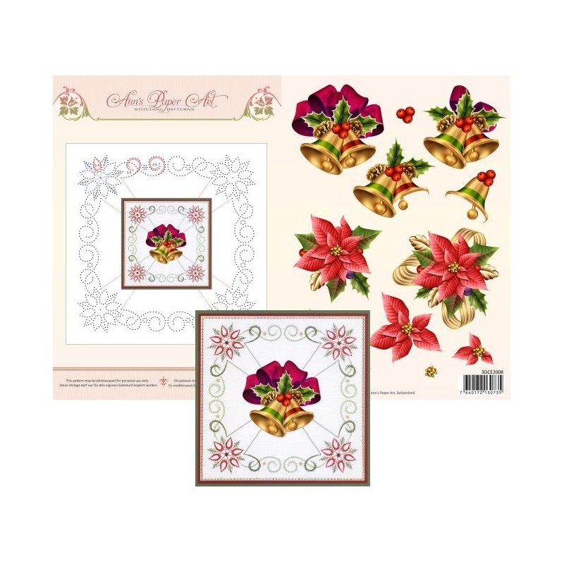(3DCE2008)3D Card Embroidery Sheet 8 Christmas Bells