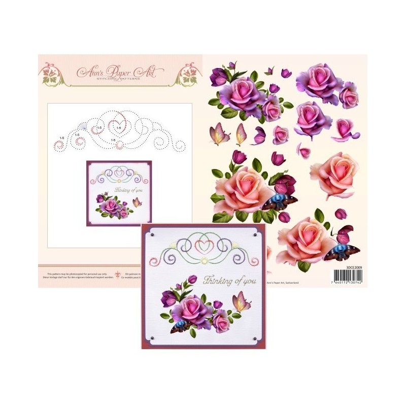 (3DCE2009)3D Card Embroidery Sheet 9 Rose Romantica