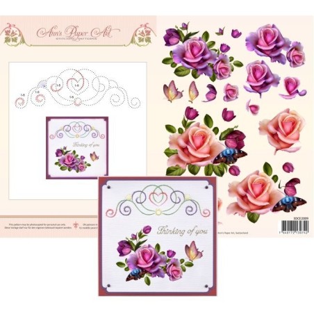 (3DCE2009)3D Card Embroidery Sheet 9 Rose Romantica