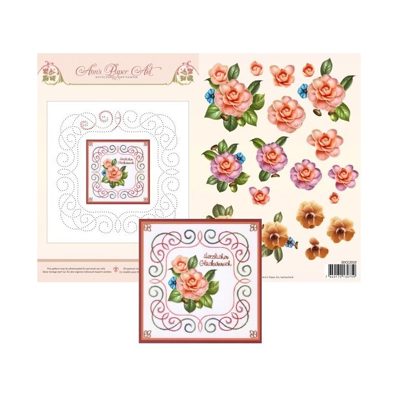 (3DCE2010)3D Card Embroidery Sheet 10 Camellia