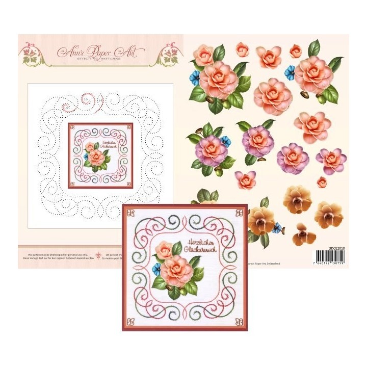 (3DCE2010)3D Card Embroidery Sheet 10 Camellia