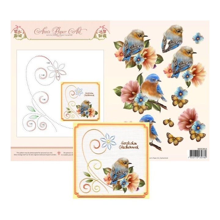 (3DCE2013)3D Card Embroidery Sheet 13 Bluebirds