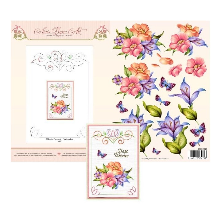 (3DCE2014)3D Card Embroidery Sheet 14 Blue Lily