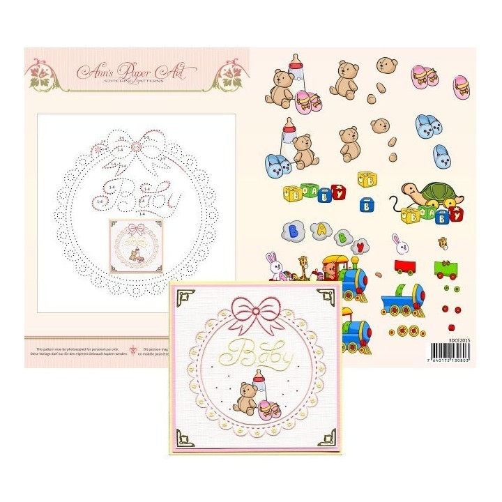 (3DCE2015)3D Card Embroidery Sheet 15 Baby Frame