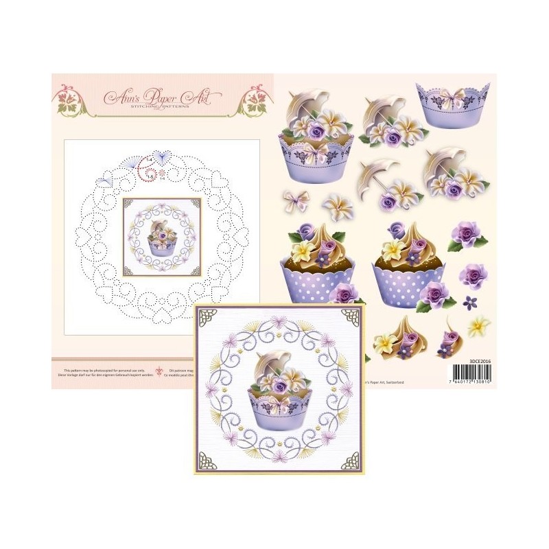 (3DCE2016)3D Card Embroidery Sheet 16 Cupcakes