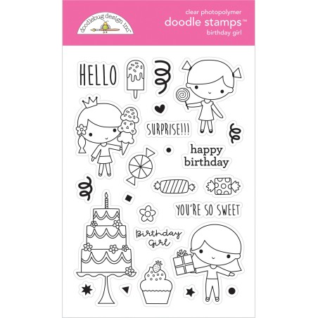 (6646)Doodlebug Design Birthday Girl Doodle Stamps