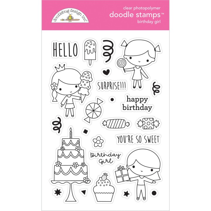 (6646)Doodlebug Design Birthday Girl Doodle Stamps