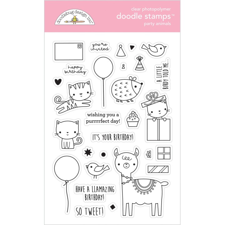 (6648)Doodlebug Design Party Animals - Girl Doodle Stamps