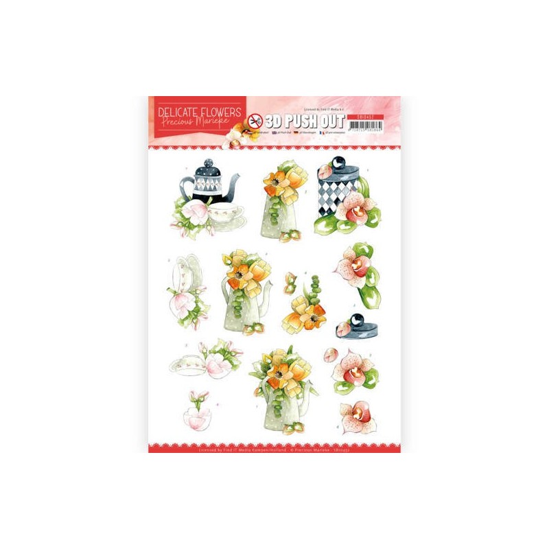 (SB10452)3D Push Out - Precious Marieke - Delicate Flowers - Teapot