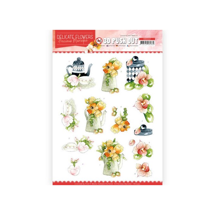 (SB10452)3D Push Out - Precious Marieke - Delicate Flowers - Teapot