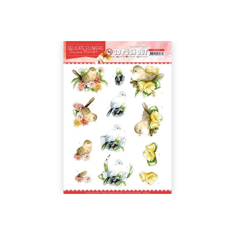 (SB10453)3D Push Out - Precious Marieke - Delicate Flowers - Birds