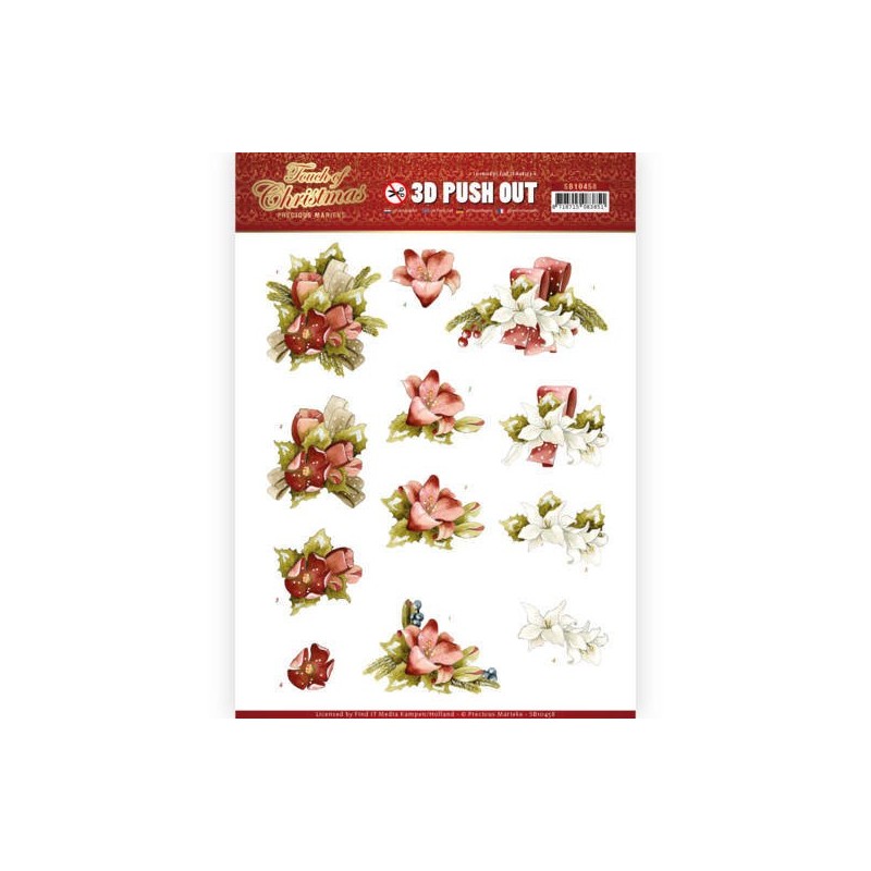 (SB10458)3D Push Out - Precious Marieke - Touch of Christmas - Red Flowers