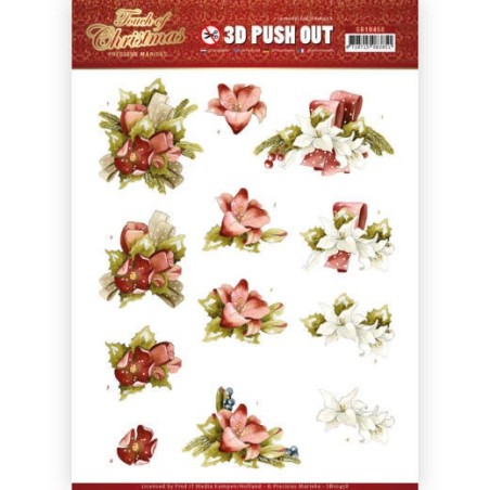 (SB10458)3D Push Out - Precious Marieke - Touch of Christmas - Red Flowers