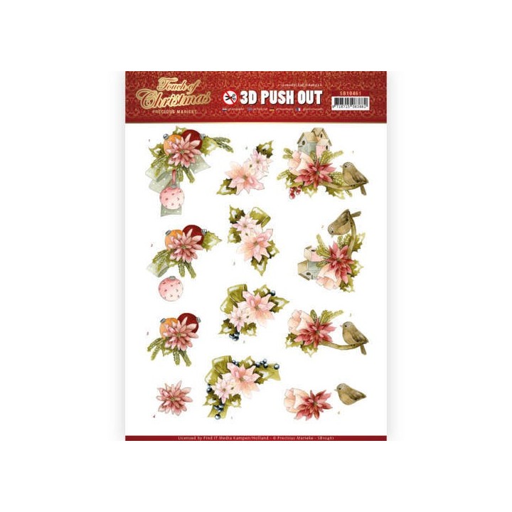 (SB10461)3D Push Out - Precious Marieke - Touch of Christmas - Pink Flowers