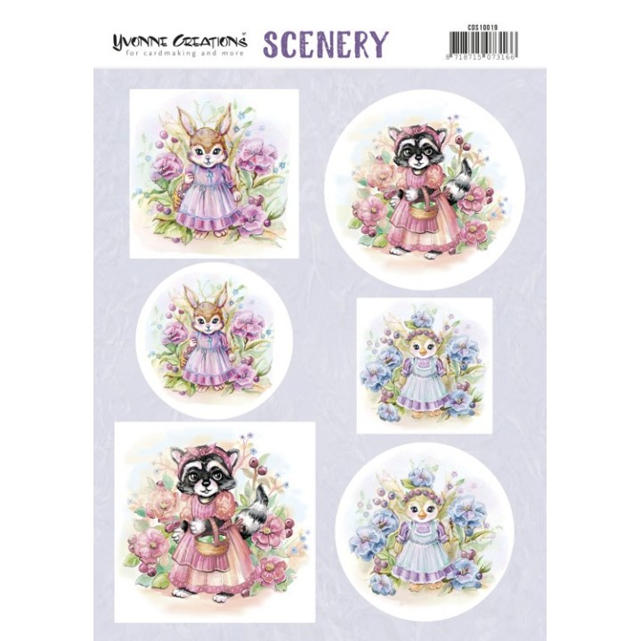 (CDS10019)Push Out Scenery - Yvonne Creations - Aquarella - Lovely Animals