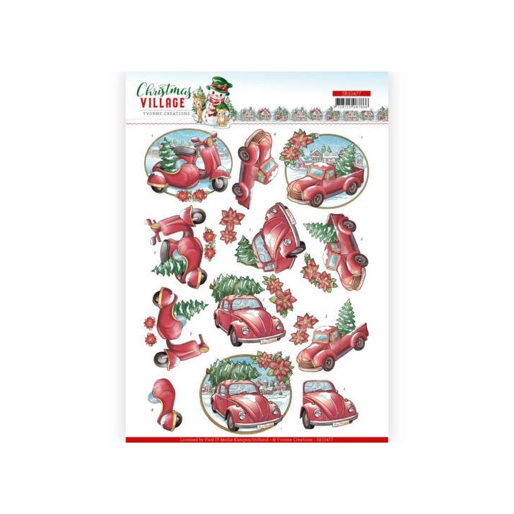 (SB10477)3D Push Out - Yvonne Creations - Christmas Village - Christmas Transportation