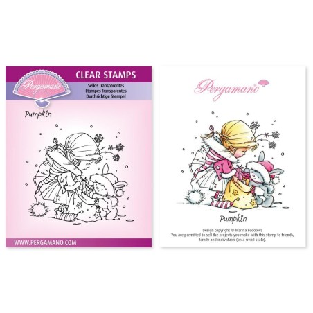 (PER-ST-70367-A6)Pergamano clear stamp CHRISTMAS POPPETS - PUMPKIN