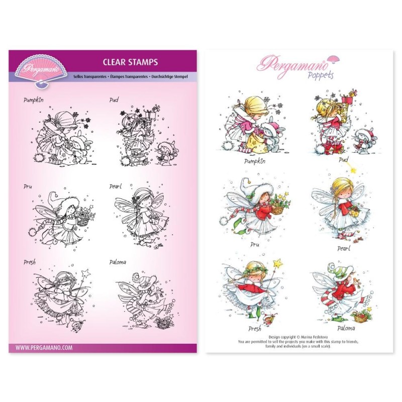 (PER-ST-70365-A5)Pergamano clear stamp CHRISTMAS MINI POPPETS A5 STAMP SET