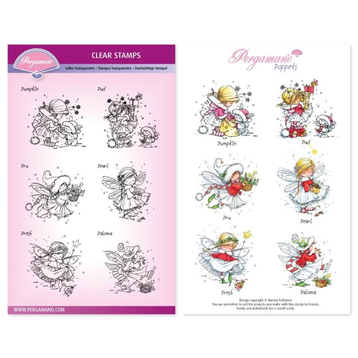(PER-ST-70365-A5)Pergamano clear stamp CHRISTMAS MINI POPPETS A5 STAMP SET
