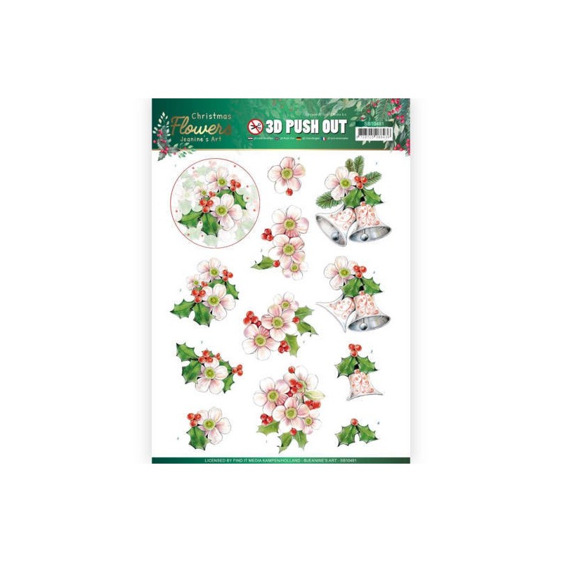 (SB10481)3D Push Out - Jeanine’s Art – Christmas Flowers - Pink Christmas Flowers