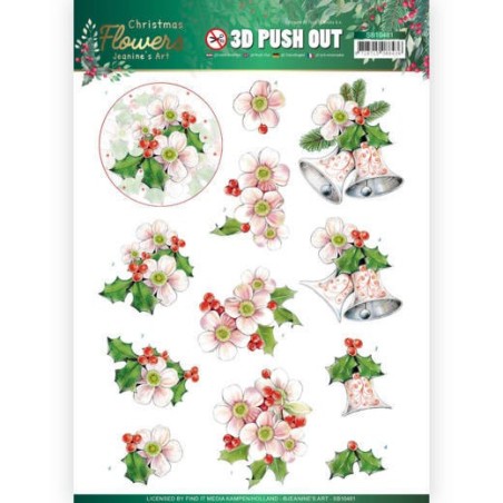 (SB10481)3D Push Out - Jeanine’s Art – Christmas Flowers - Pink Christmas Flowers