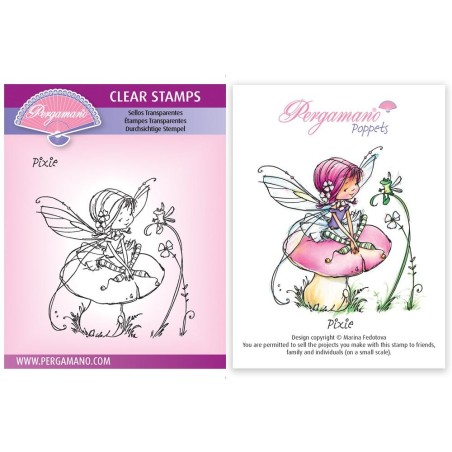 (PER-ST-70382-A6)Pergamano clear stamp WHIMSY POPPETS - PIXIE STAMP