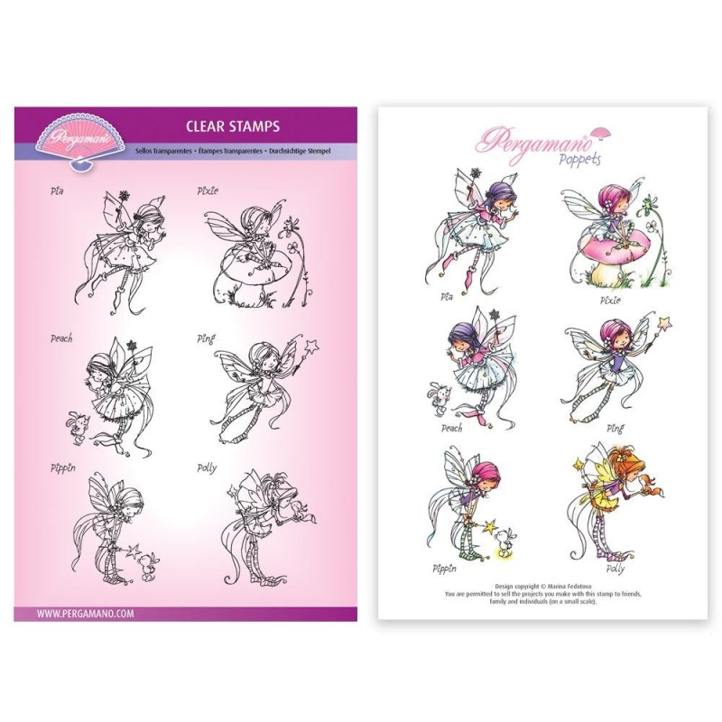 (PER-ST-70387-A5)Pergamano clear stamp WHIMSY MINI POPPETS STAMP SET