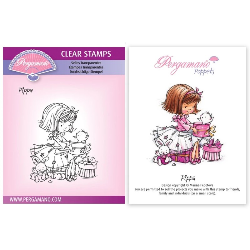 (PER-ST-70375-A6)Pergamano clear stamp FLOWER POPPETS - PIPPA STAMP