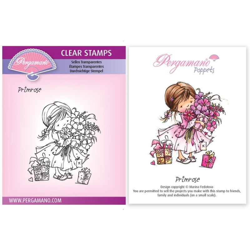 (PER-ST-70376-A6)Pergamano clear stamp FLOWER POPPETS - PRIMROSE STAMP