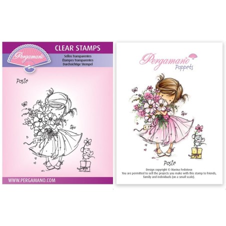 (PER-ST-70377-A6)Pergamano clear stamp FLOWER POPPETS - POSIE STAMP