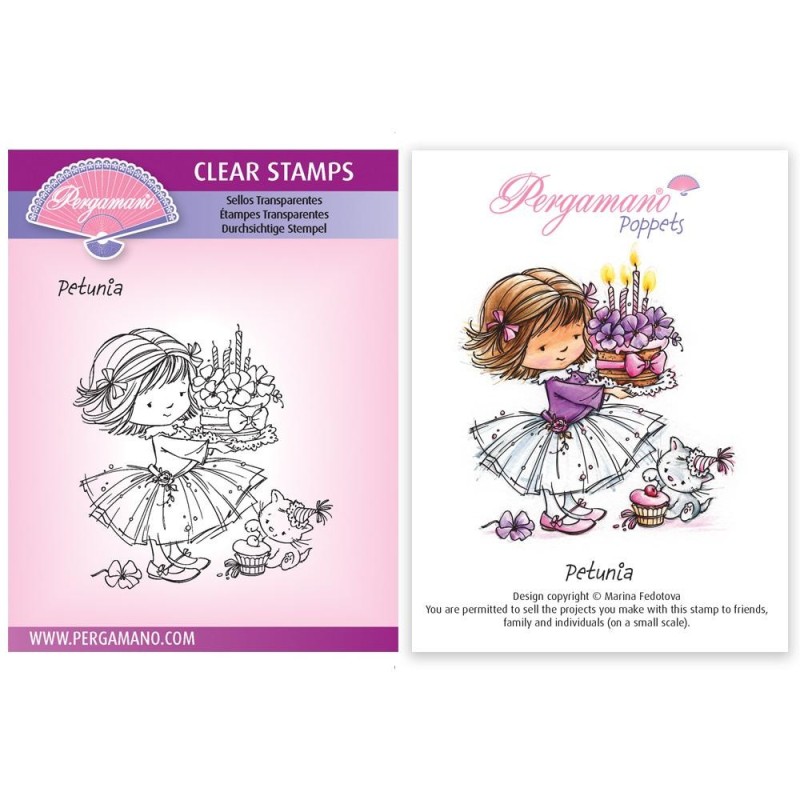 (PER-ST-70378-A6)Pergamano clear stamp FLOWER POPPETS - PETUNIA STAMP
