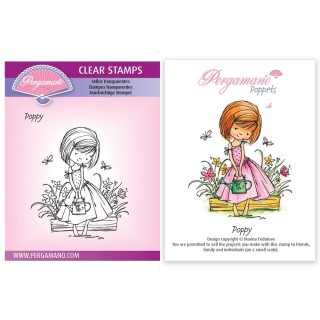 (PER-ST-70380-A6)Pergamano clear stamp FLOWER POPPETS - POPPY STAMP