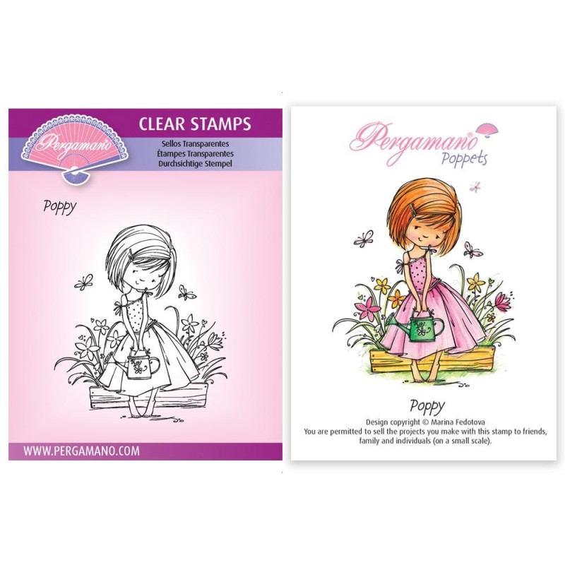 (PER-ST-70380-A6)Pergamano clear stamp FLOWER POPPETS - POPPY STAMP