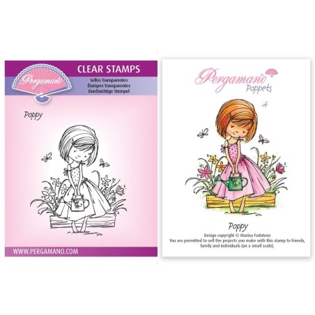 (PER-ST-70380-A6)Pergamano clear stamp FLOWER POPPETS - POPPY STAMP