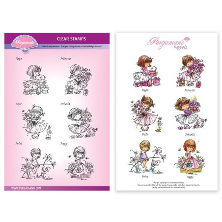 (PER-ST-70388-A5)Pergamano clear stamp FLOWER MINI POPPETS STAMP SET