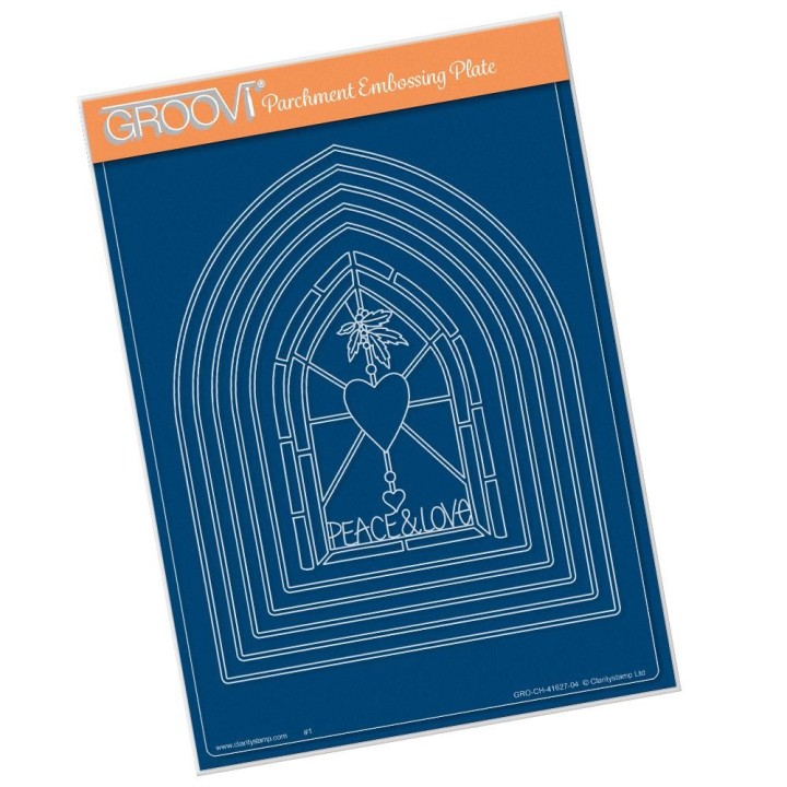 (GRO-CH-41627-04)Groovi Plate A5 CHRISTMAS PEACE & LOVE NESTED ARCH WINDOW
