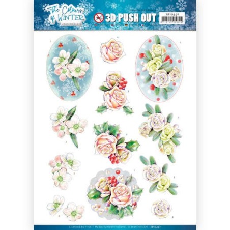 (SB10491)3D Push Out - Jeanine's Art - The colours of winter - Pink winter flowers