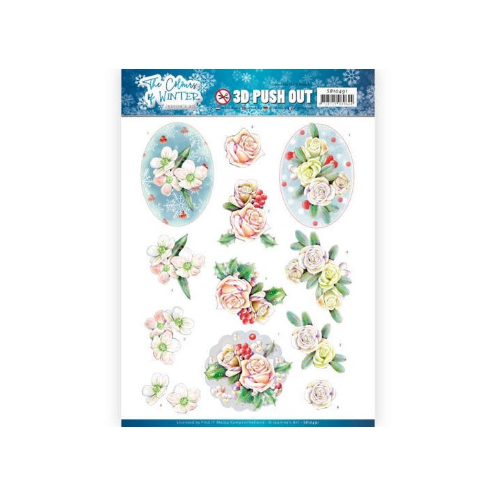 (SB10491)3D Push Out - Jeanine's Art - The colours of winter - Pink winter flowers