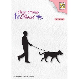 (SIL070)Nellie`s Choice Clearstamp - Silhouette Men-things Man with dog