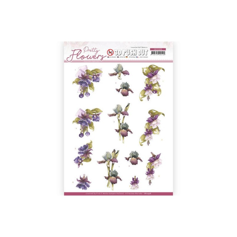 (SB10498)3D Push Out - Precious Marieke - Pretty Flowers - Purple Flowers