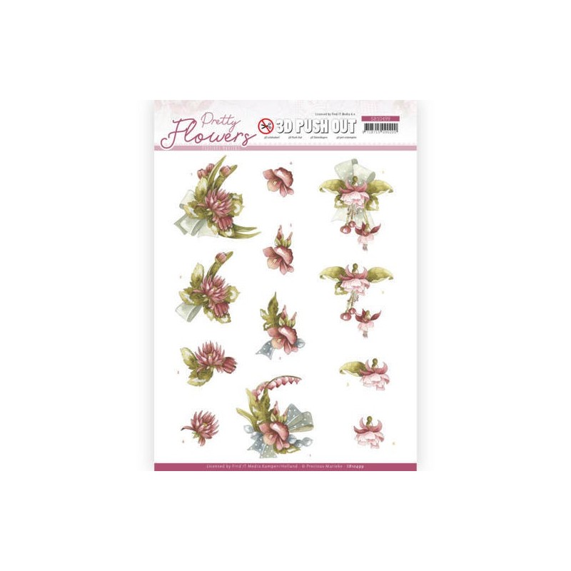 (SB10499)3D Push Out - Precious Marieke - Pretty Flowers - Red Flowers