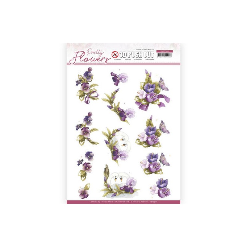 (SB10501)3D Push Out - Precious Marieke - Pretty Flowers - Flowers and Swan