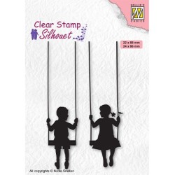 (SIL076)Nellie`s Choice Clearstamp - Silhouette Boy & girl swiging