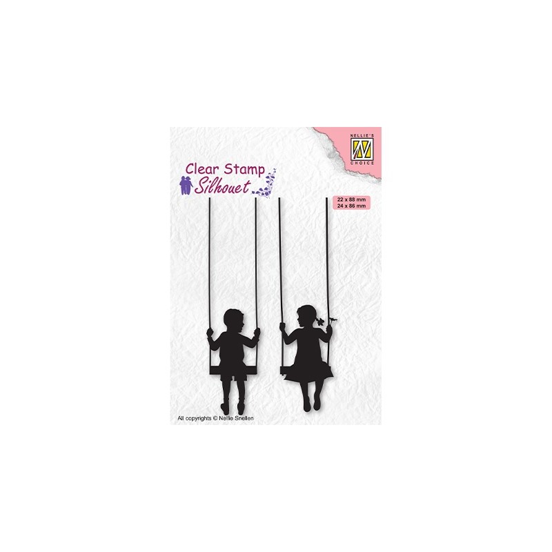 (SIL076)Nellie`s Choice Clearstamp - Silhouette Boy & girl swiging