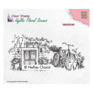 (IFS033Nellie`s Choice Clearstamp - Idyllic Floral Old door with bike