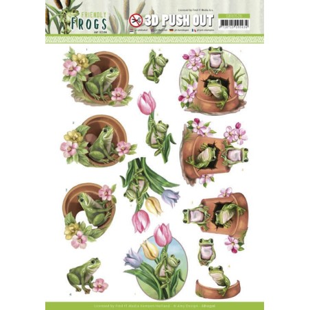 (SB10526)3D Push Out - Amy Design - Friendly Frogs - Flower Frogs