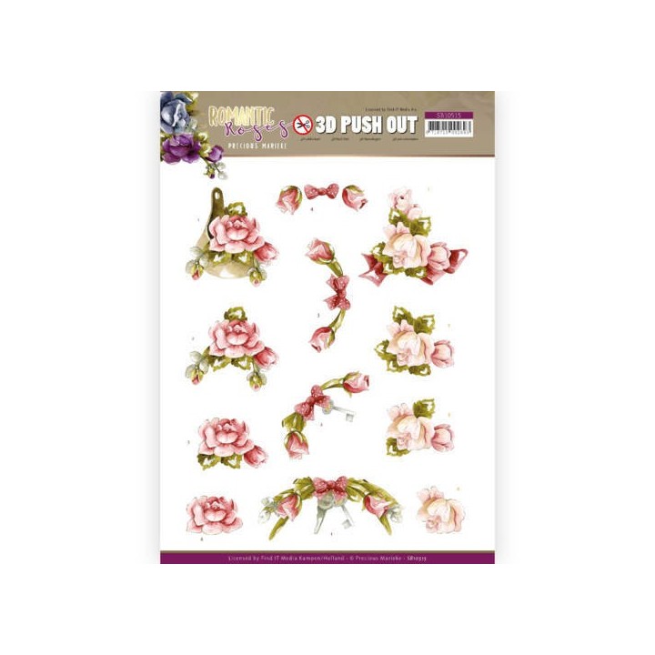 (SB10515)3D Push Out - Precious Marieke - Romantic Roses - Pink Rose